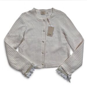 Elie Tahari NWT Pearl Button Cardigan Sweater Off-white Size M Wool Blend Preppy